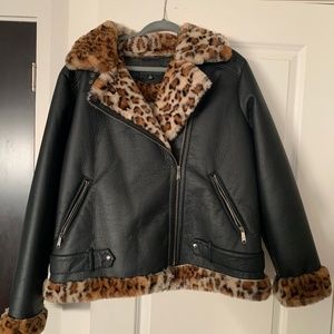 Sam Edelman Leopard Shearling Leather Moto Jacket